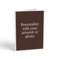 Single personalized greeting card on a white background, with Personalize with your artwork or photo on the front.