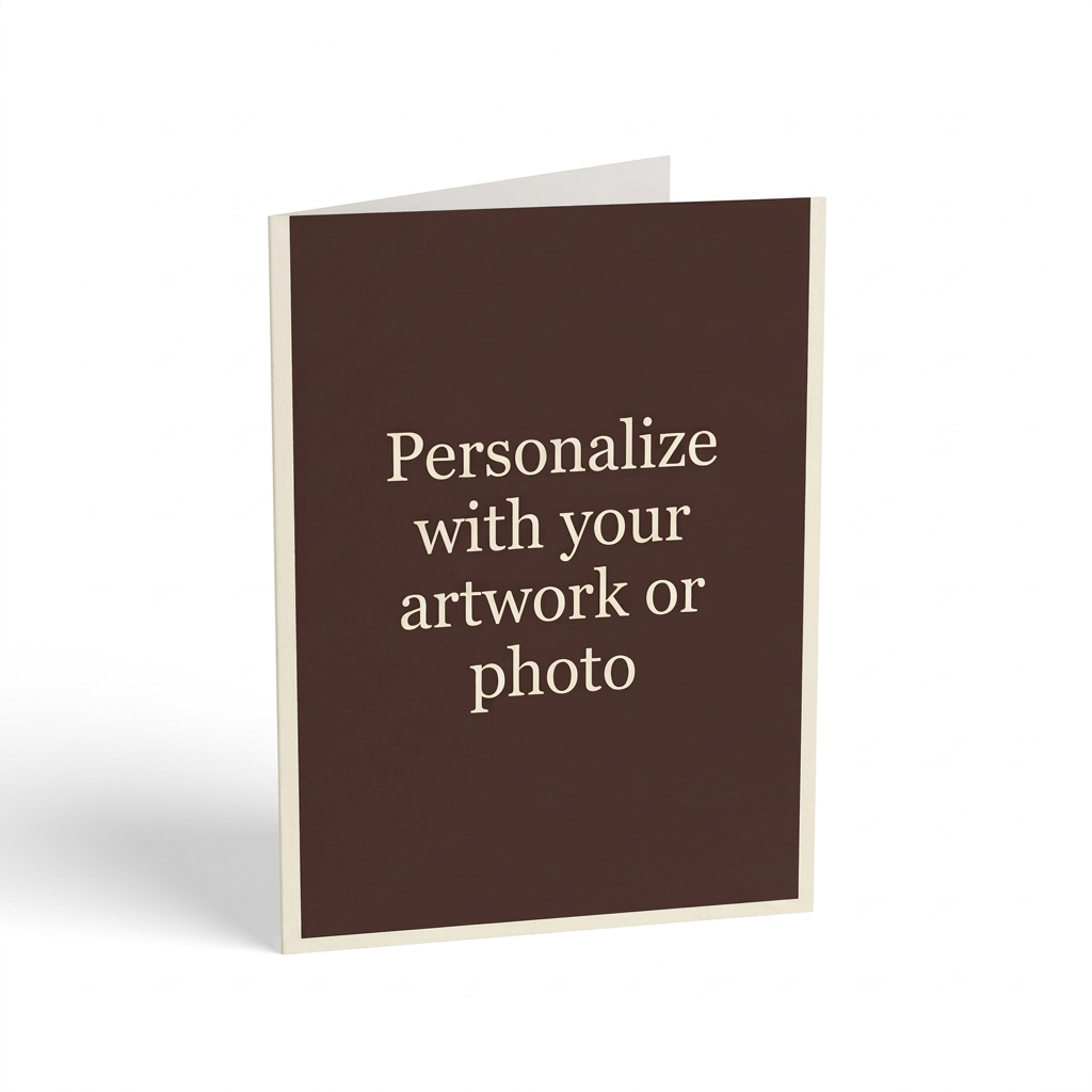 Single personalized greeting card on a white background, with Personalize with your artwork or photo on the front.